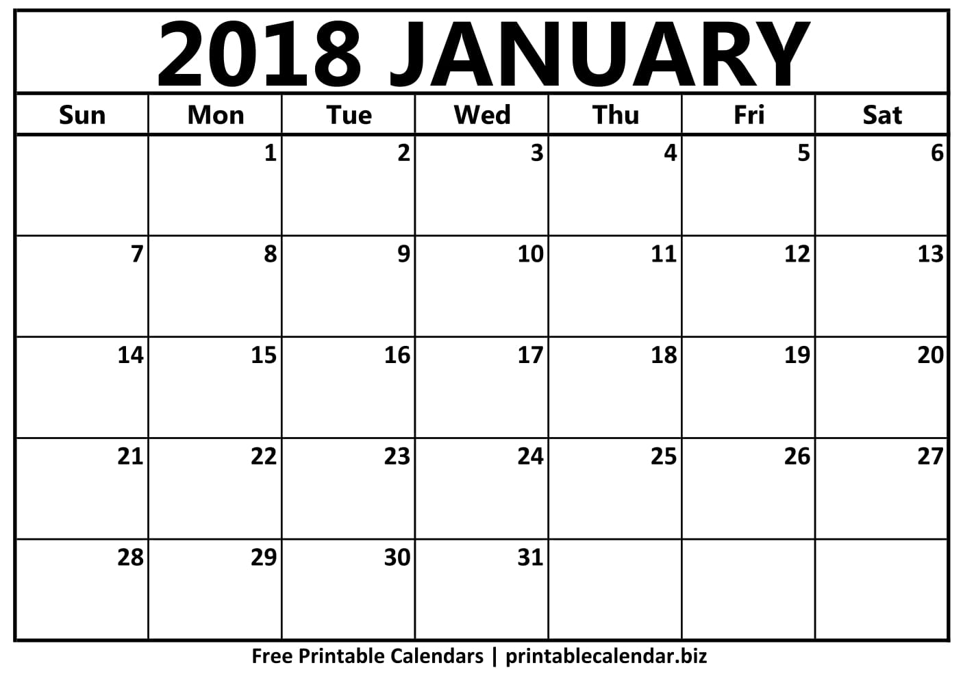 Printable January 2018 Calendar - Printable Calendar &amp; Birthday Cards regarding Picture Of A January Calender