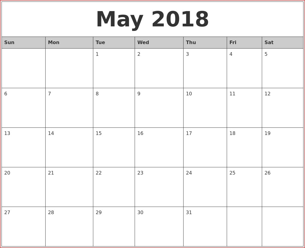 Printable May 2018 Calendar Blank Printable Templates Blank pertaining to Full Size Blank Printable Calendar