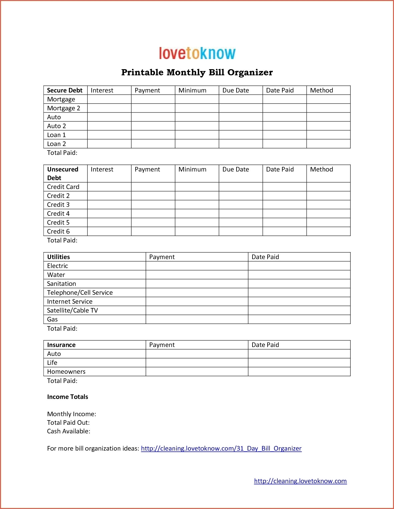Printable Monthly Bill Calendar Bills Organizer Template Online in Blank Printable Monthly Bill Organizer