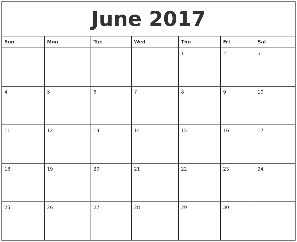 Printable Monthly Calendar June 2017 - Printable Calendar &amp; Birthday throughout June And July Calendar Printable