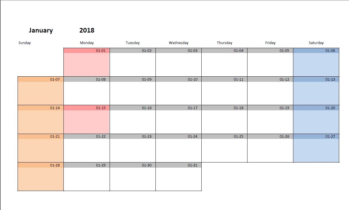 Printable Monthly Calendar Template For Excel | Excel-Malin with Free Printable Monthly Calendar Editable