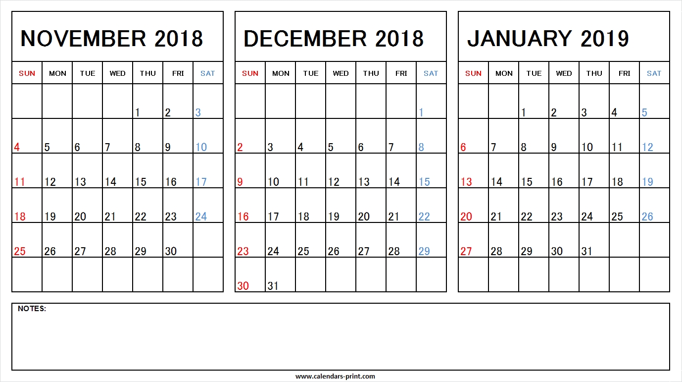 Printable Nov Dec 2018 Jan 2019 Calendar Excel Template Archives with regard to Calendar Images From Jan To Dec