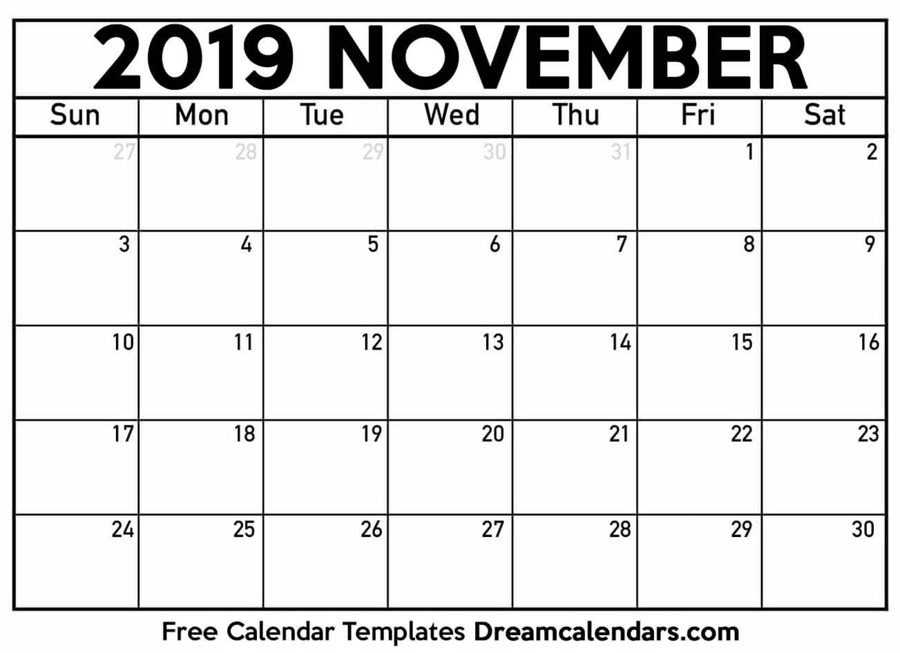 Printable November 2019 Calendar throughout Calendar For Women Onth Of September