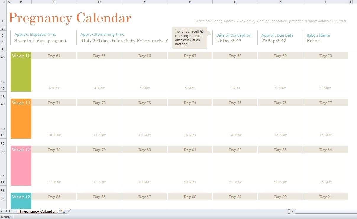 Printable Pregnancy Calendar | Jcreview for Ptegnancy Calender Day By Day