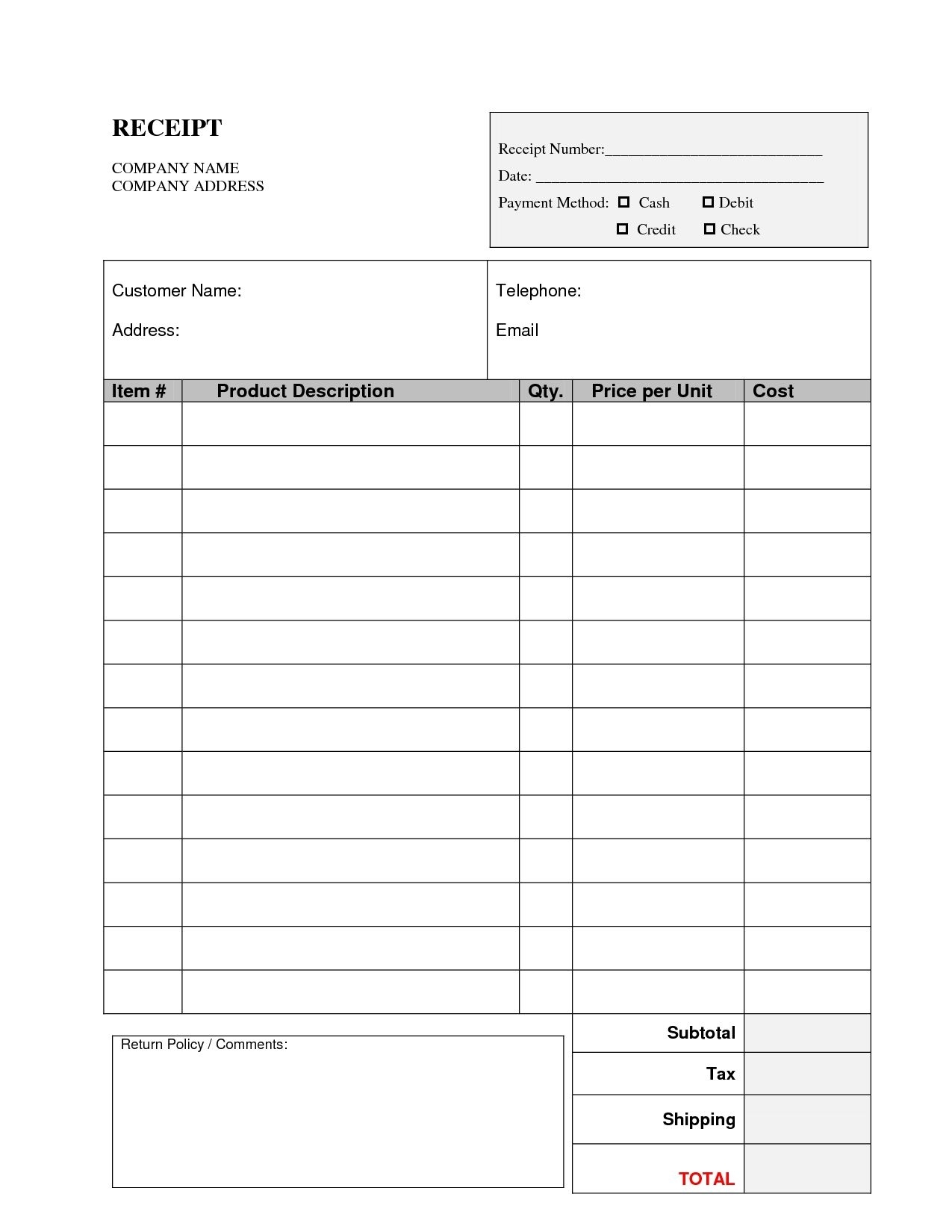 Printable Receipts Templates Free Blank Checklist Template Doc for Free Blank Templates To Print