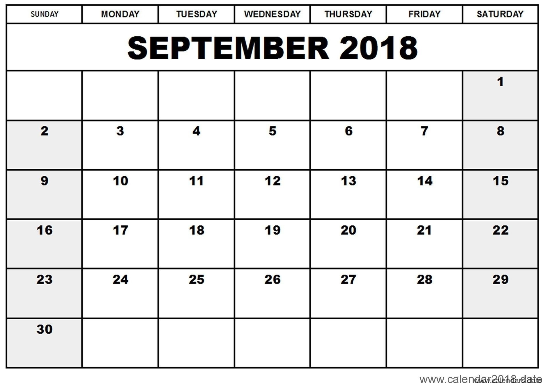 Printable September 2018 Calendar Template Business Template Ideas inside Calendar For Month Of September