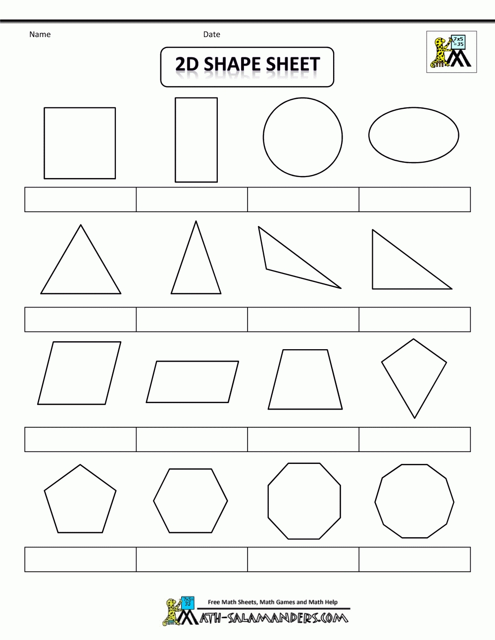 Printable Shapes 2D And 3D in Colouring In Square Sheets For Year Three No Color