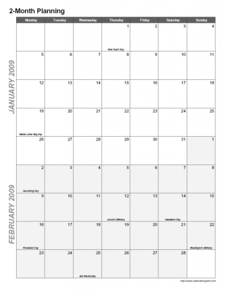 Printable Two Month Calendar Printable Online Calendar With 2 Month inside 2 Month Calendar Template Printable