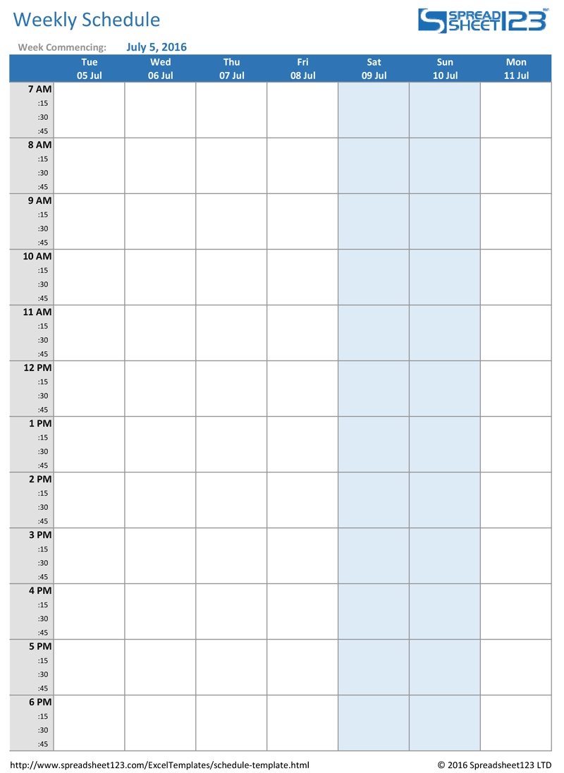 Printable Weekly And Biweekly Schedule Templates For Excel in Week Schedule Template With Times