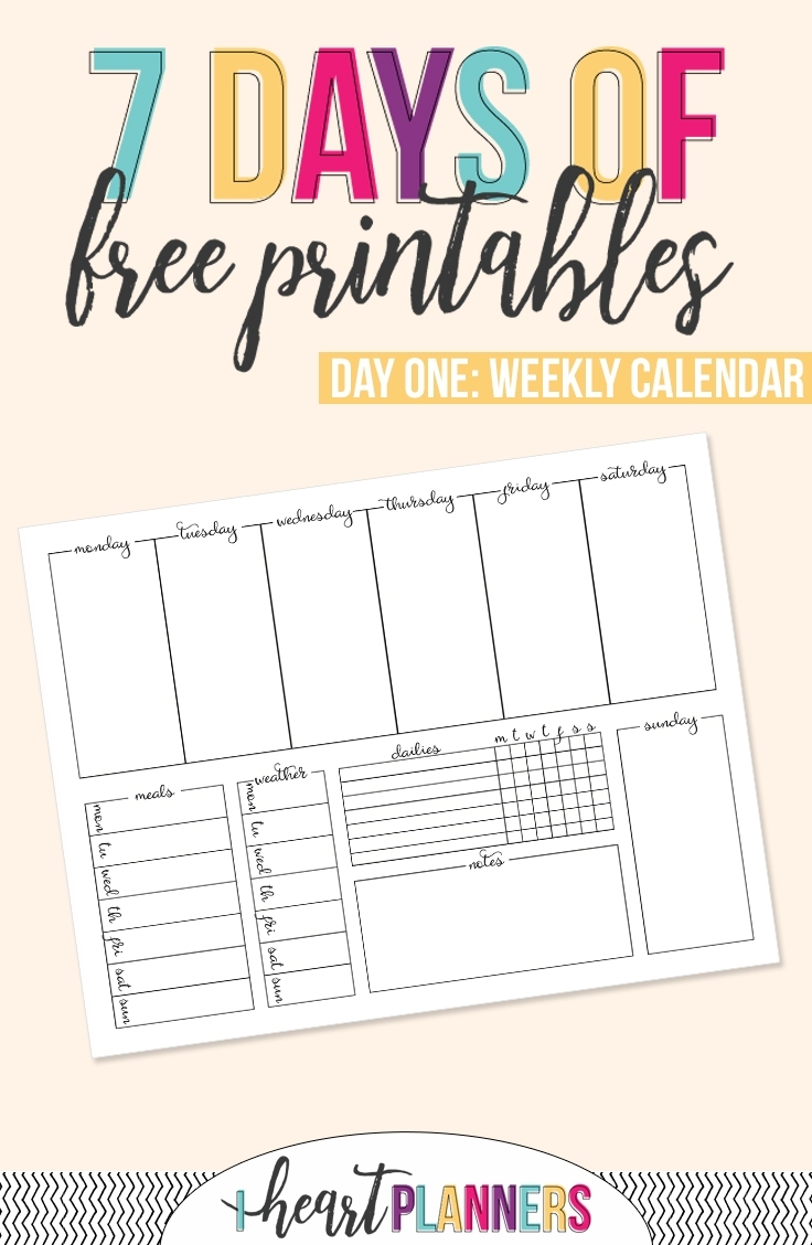 Printable Weekly Calendar - I Heart Planners in Printable Calendar Day By Day