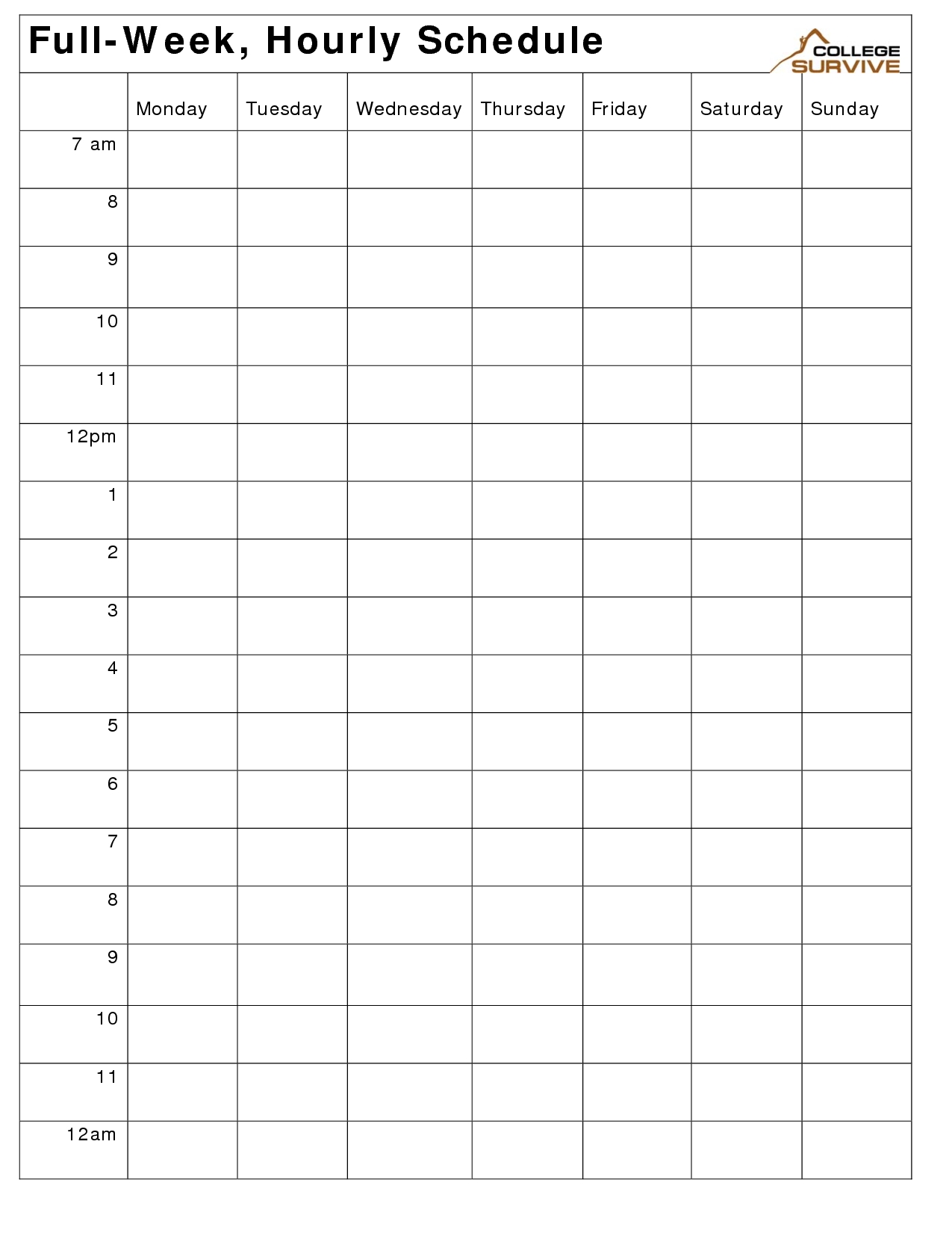 Weekly Schedule Hourly Template