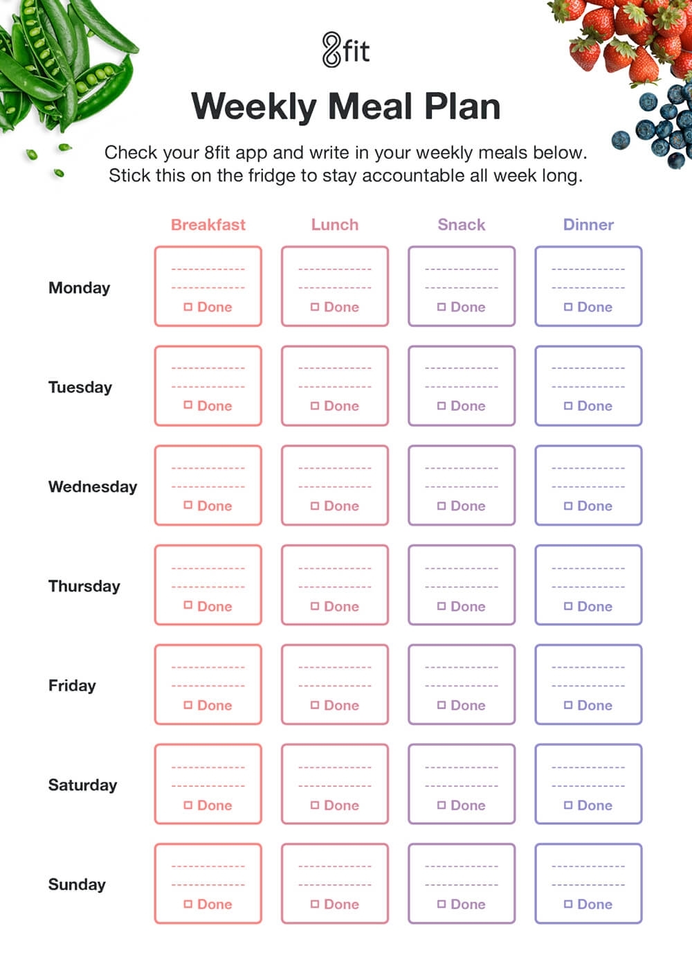 Printable Weekly Meal Planner Template And Grocery List | 8Fit within 7 Day Meal Planner Template
