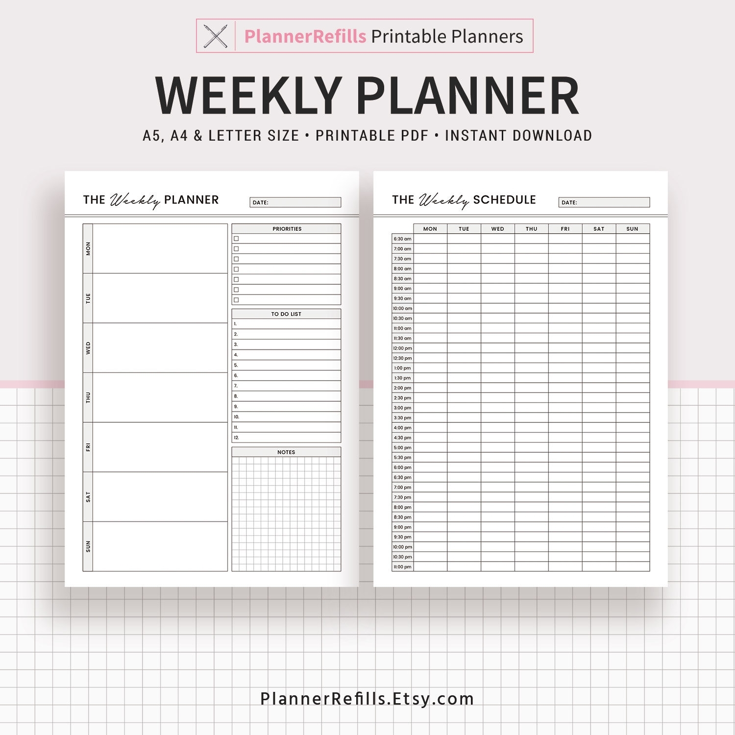 Printable Weekly Planner 2019 Planner Weekly Schedule | Etsy regarding Graphic Organizer For Schedule From Monday To Sunday 5 Am To 9 Pm