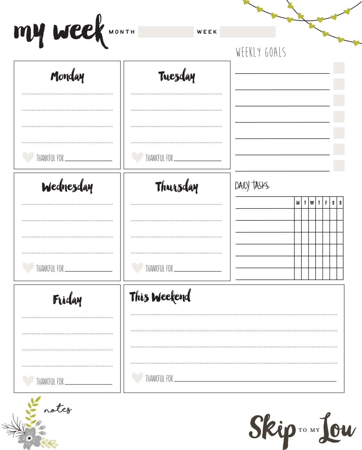 Printable Weekly Planner | Skip To My Lou within A Peek At The Week Free Printable Weekly Planner
