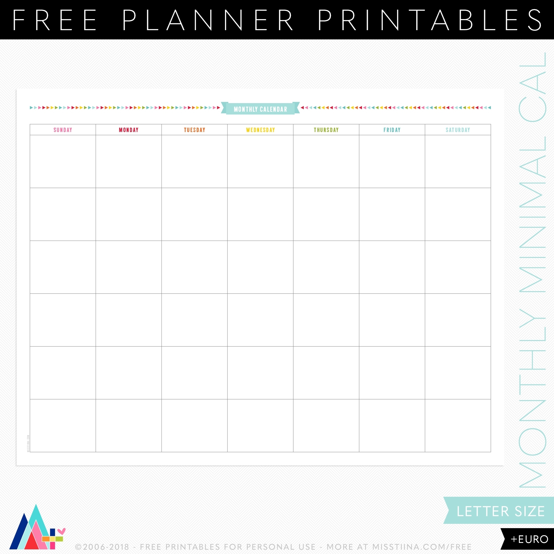 Printables | Misstiina pertaining to Undated Printable Monthly Calendar Free