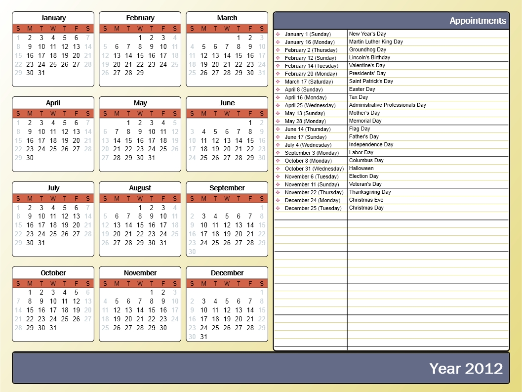 Yearly Schedule Of Events Template Excel