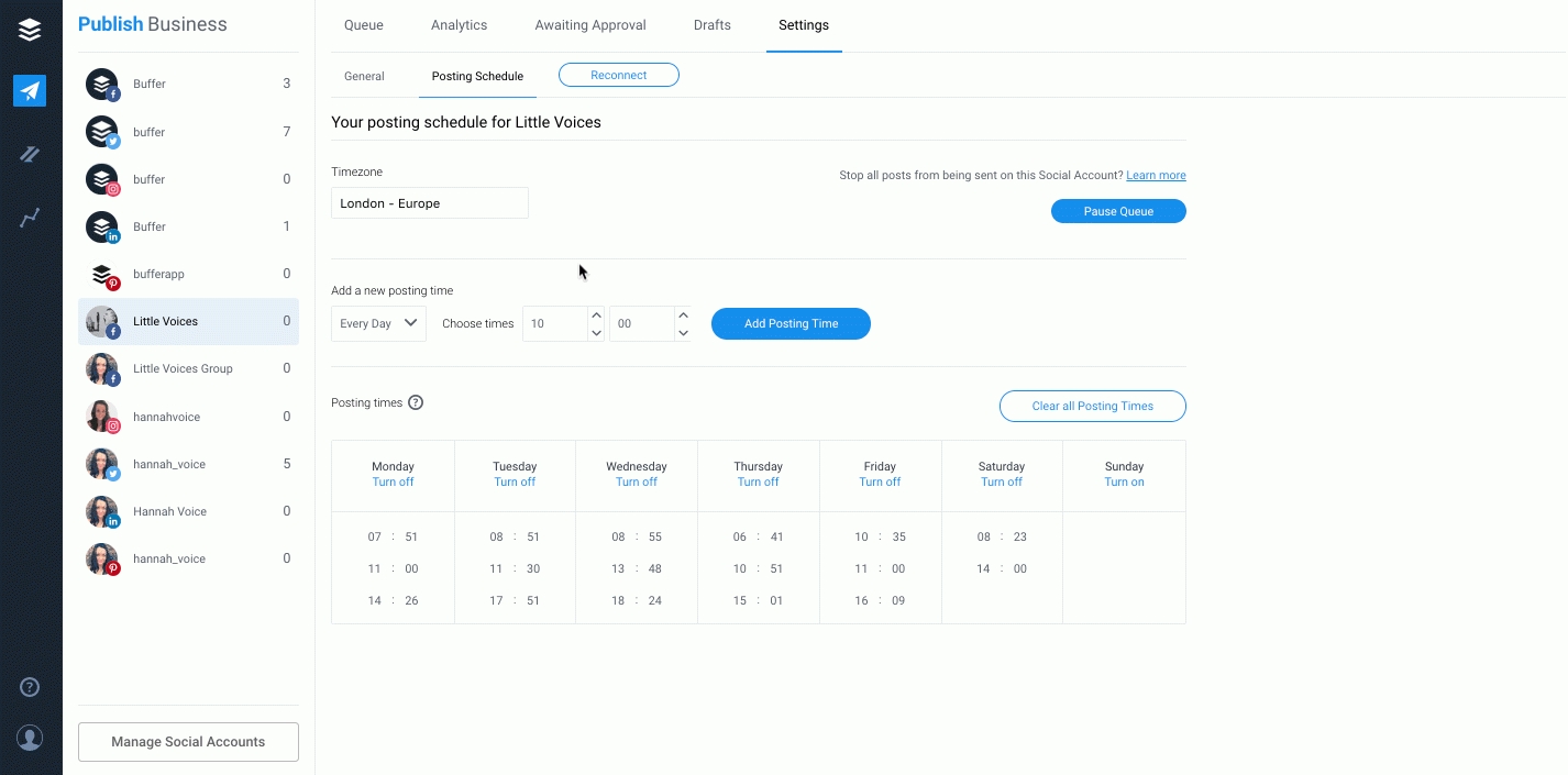 Publish] Setting Up Your Posting Schedule - Buffer Faq with Weekday Schedule With Time Slots