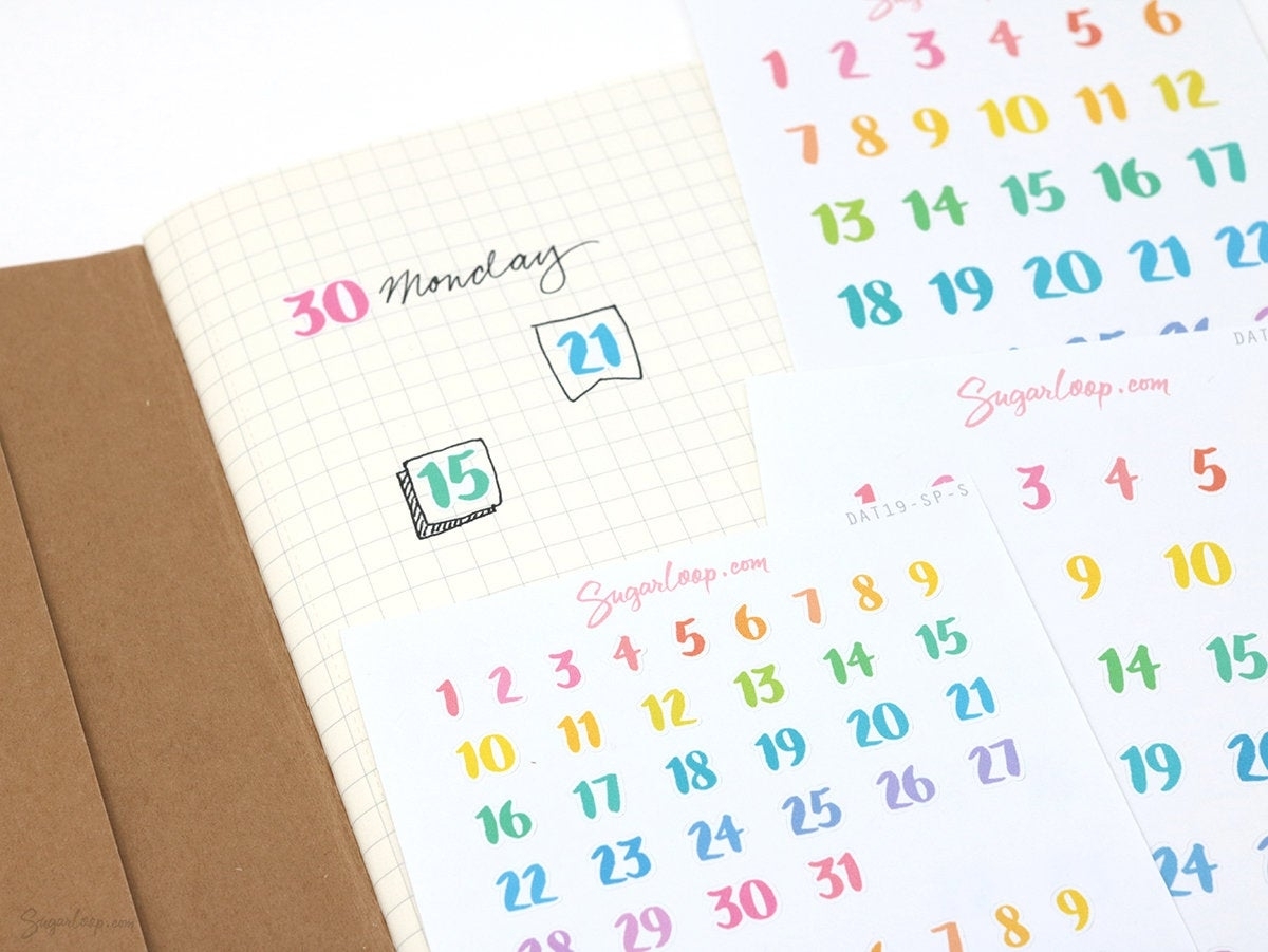 Rainbow Date Numbers Planner Stickers Days Of The Month | Etsy pertaining to Numbers Days Of The Month