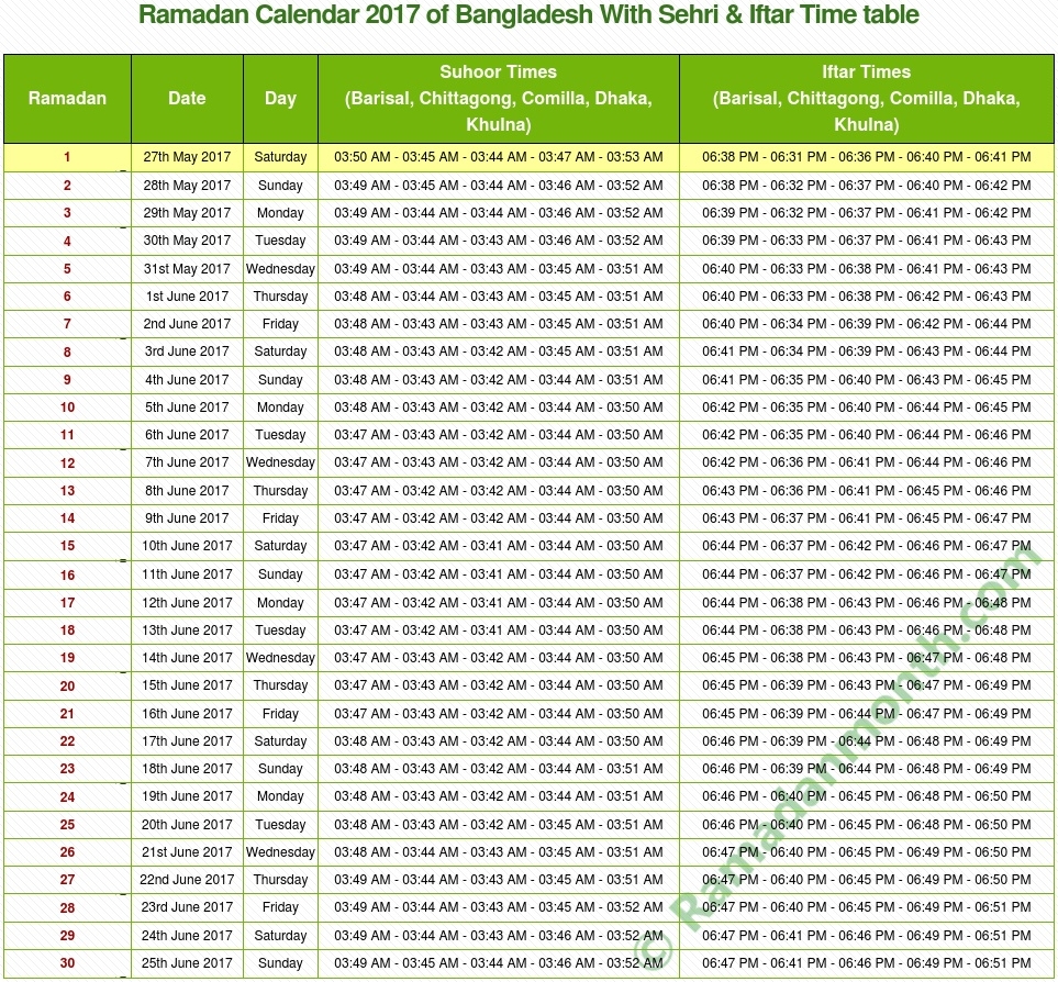 Ramadan 2017 Bangladesh Calendar With Prayer Times | Places To Visit with Sri Lanka Festival Ramadan Calendar