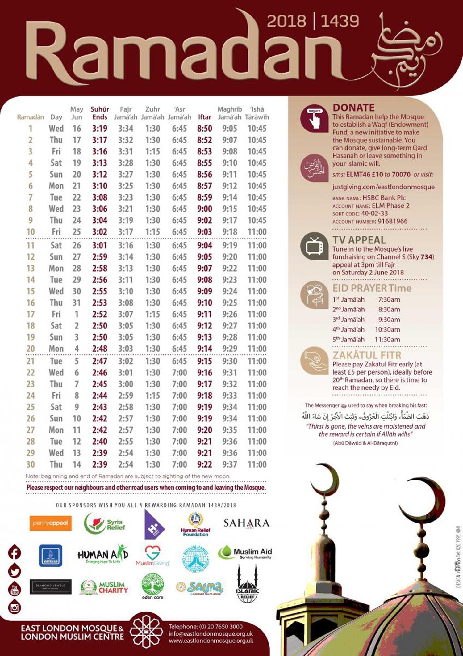 Ramadan 2018 Timetable For The Uk: These Are The Prayer, Fasting And inside Islamic Calendar For Ramadan For The Future