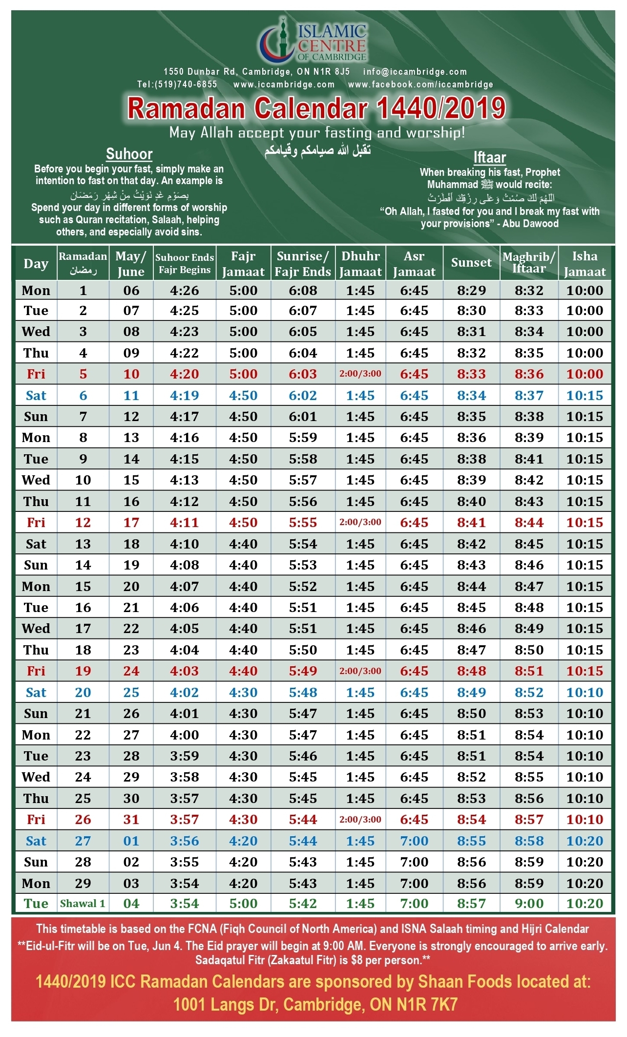 Ramadan Calendar 2019 | Islamic Centre Of Cambridge (Icc) with Urdu Calendar With Time Table