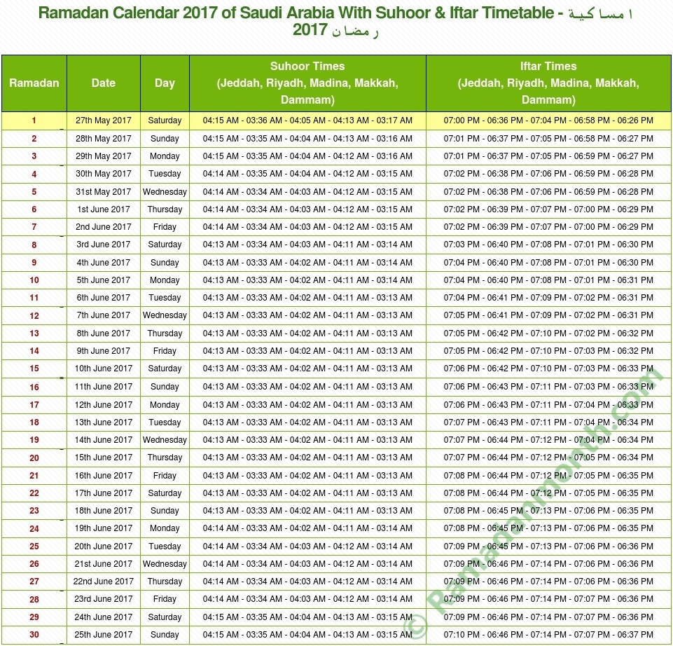 Ramadan Calendar Of Saudi Areabia | Template Calendar Printable throughout Calendar Of Ramadan In Saudi Arabia
