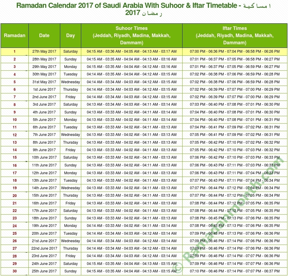 Ramadan Calendar Of Saudi Areabia Template Calendar Printable Throughout Calendar Of Ramadan In Saudi Arabia 