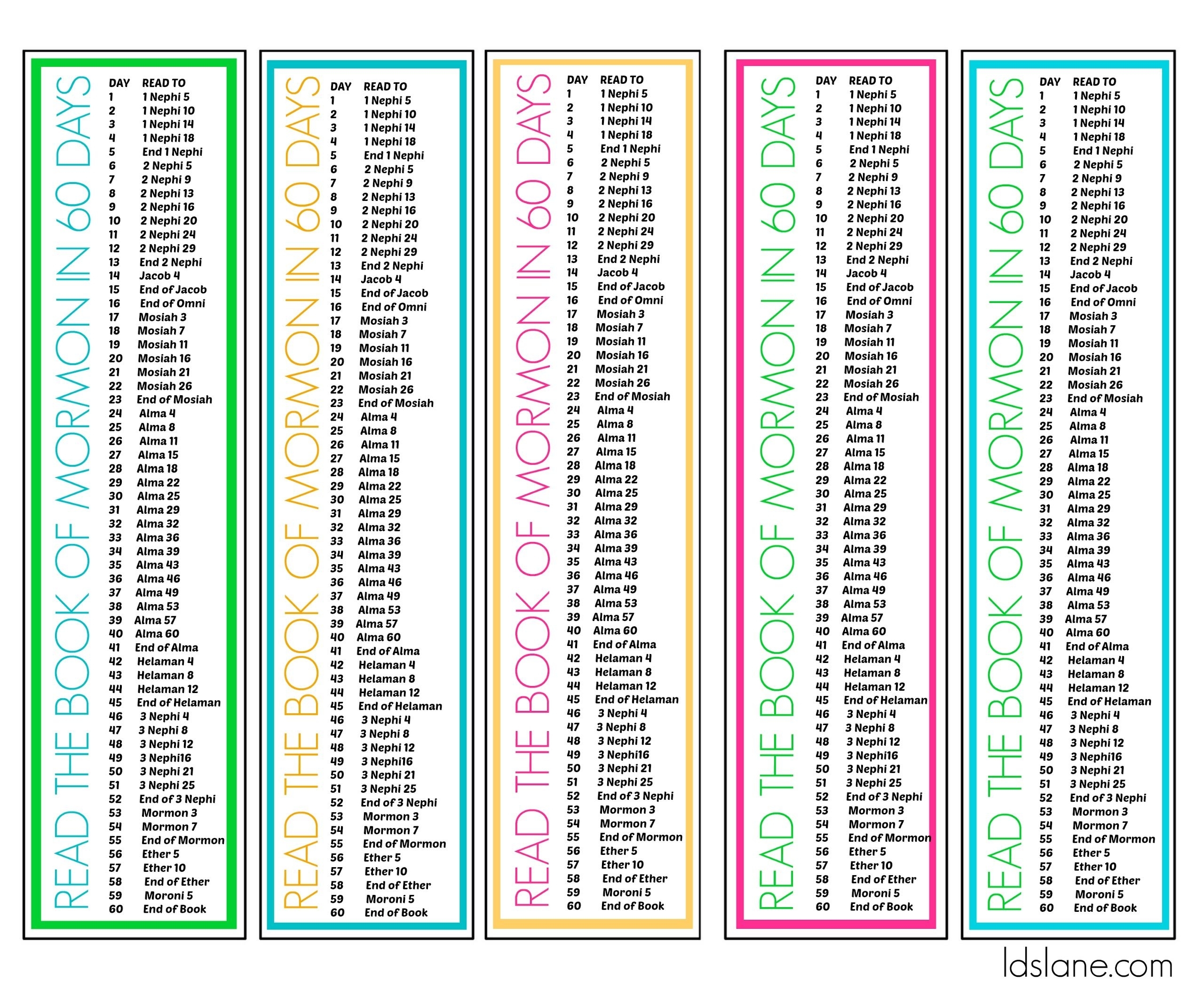 Read The Book Of Mormon In 60 Days-Printable Bookmarks | Church throughout 60 Days Challenge Template Calender