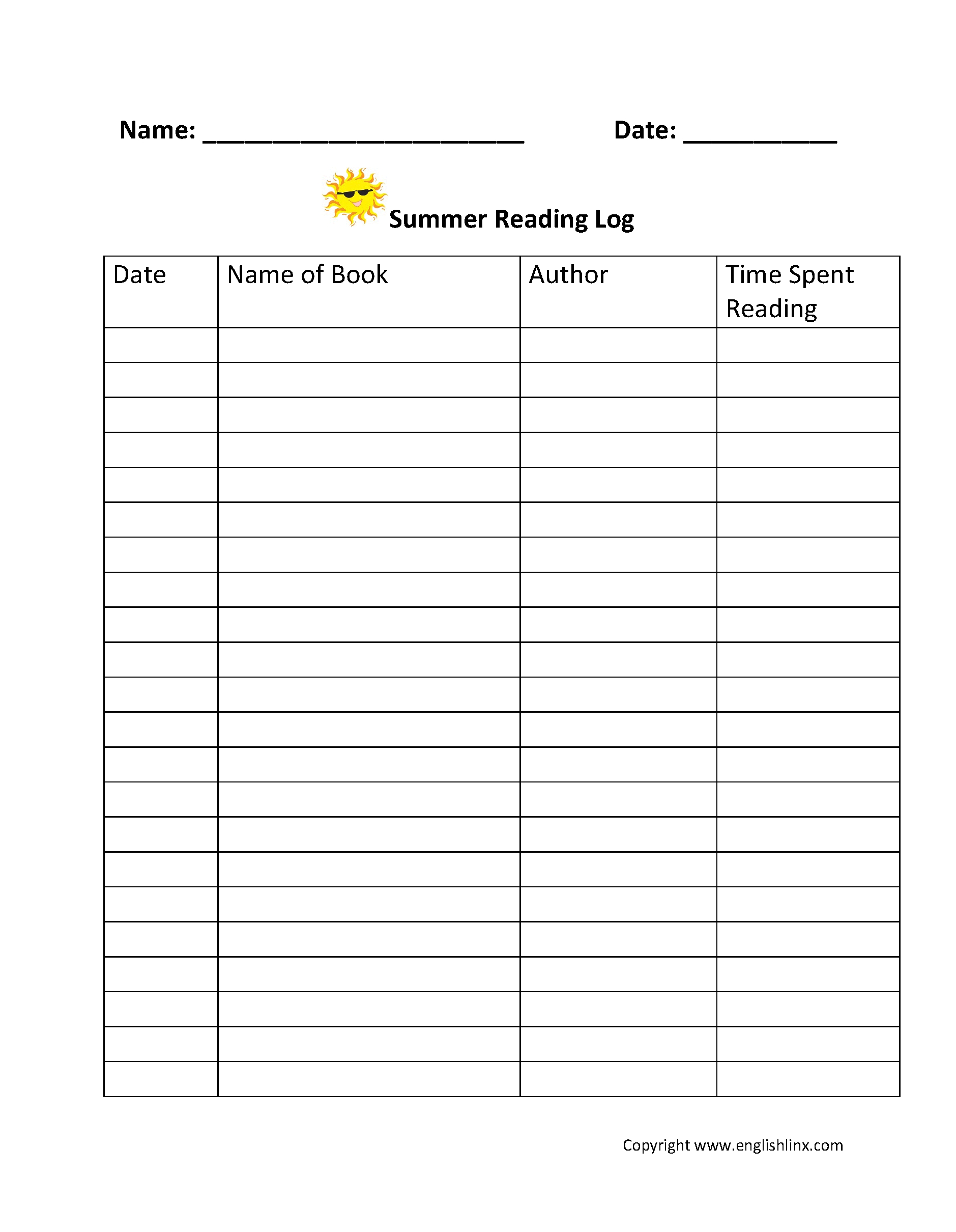 Reading Worksheets | Reading Logs for 4Th Grade Reading Log Printable