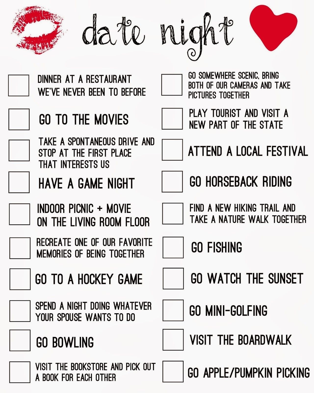 Relationship Goals Checklist Great List Of Questions To Ask Your within Planning Date Night Checklist Template