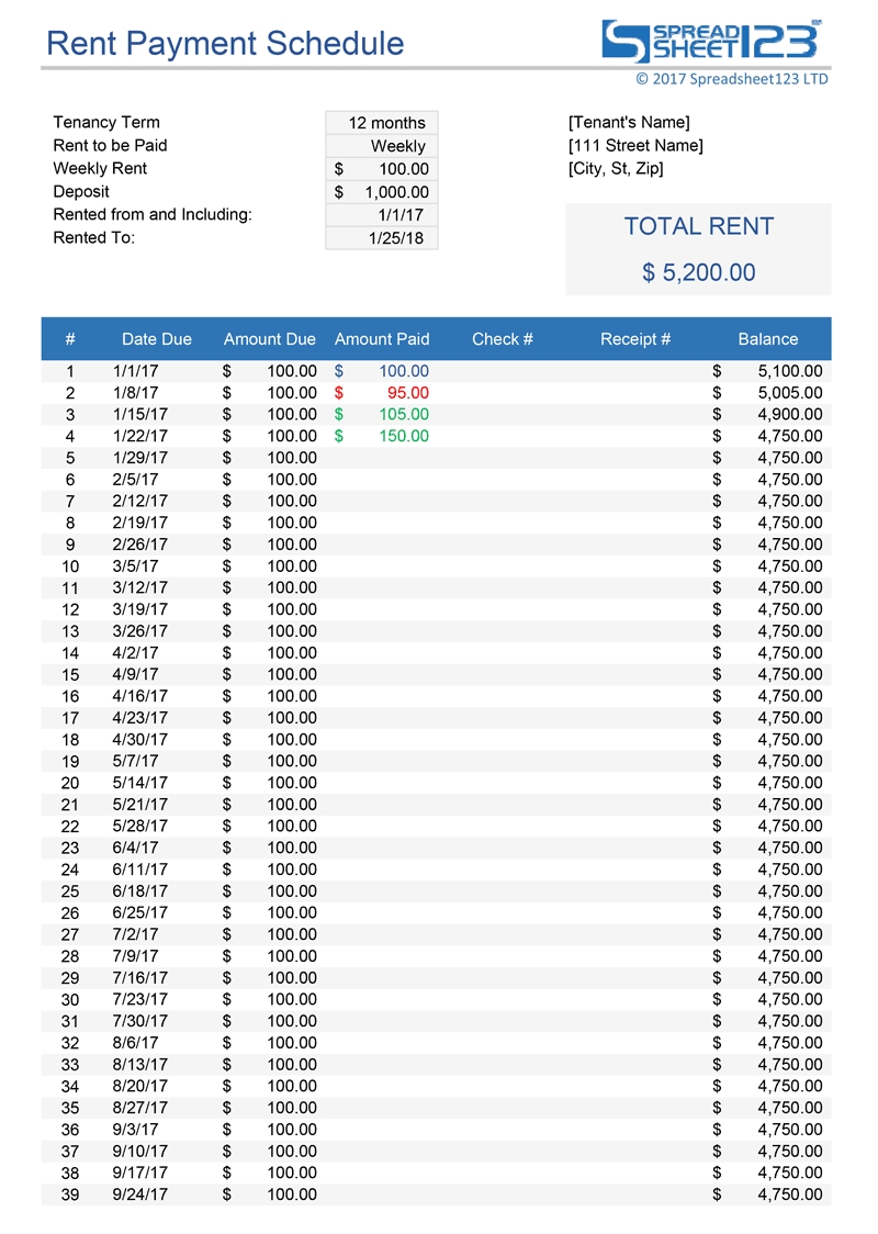 Rent Payment Schedule Template For Excel with Ledger To Get Bill Pay Under Control