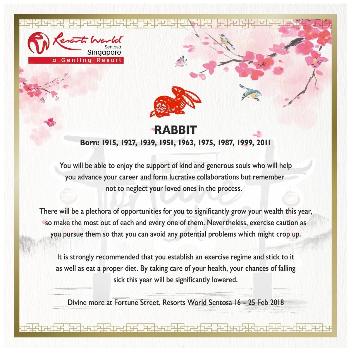 Resortsworldsentosa On Twitter: &quot;4/12: The Rabbit! More Zodiac within Zodiac For Birth Year 1951