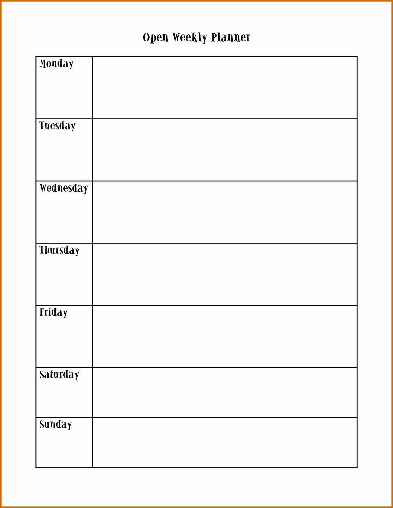 Monday Through Friday Planner Template