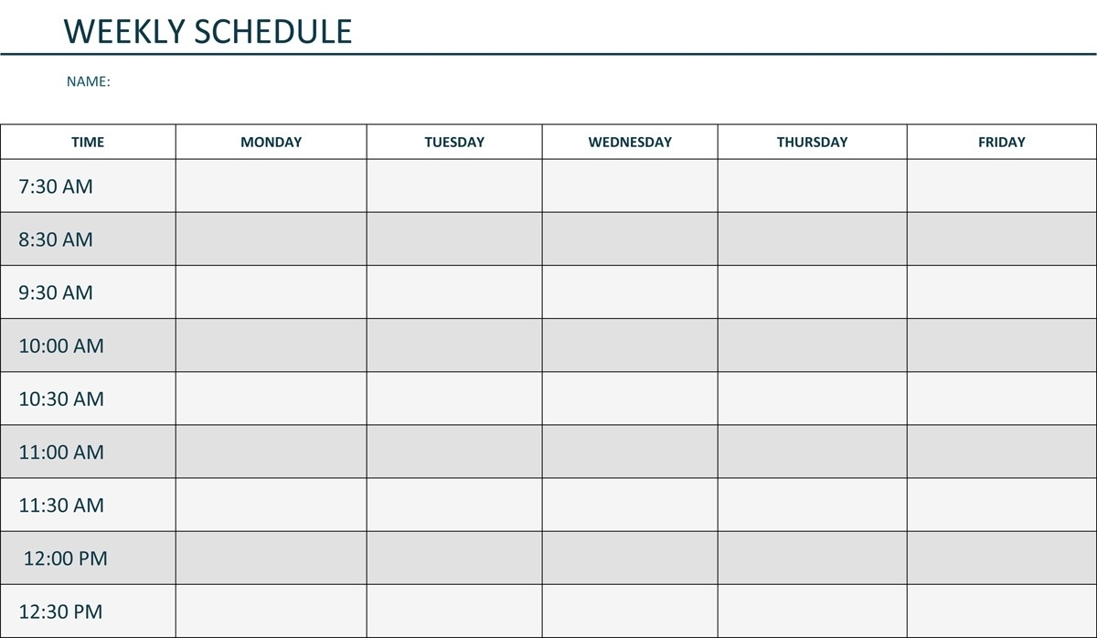 Schedule Template Monday Through Day Weekly Calendar Hourly Planner regarding Monday Through Friday Daily Planner