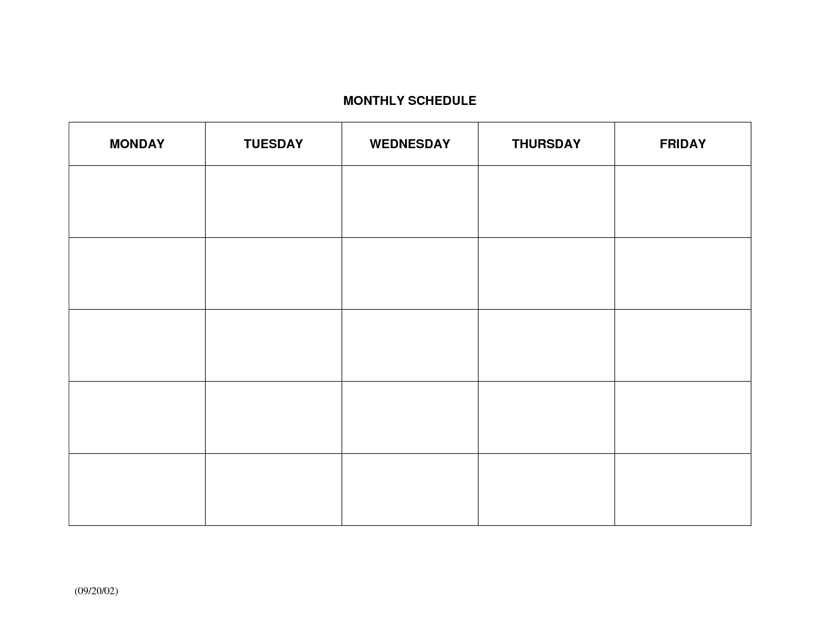 Large Blank Monthly Calendar Template