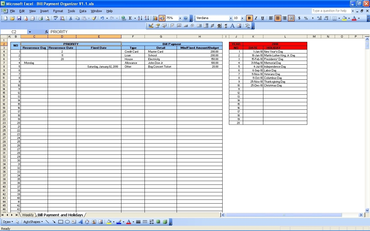 Schedule Template Payment Mat Excel Bill Calendar Templates Sheet with regard to Microsoft Excel Bill Organizer Blank