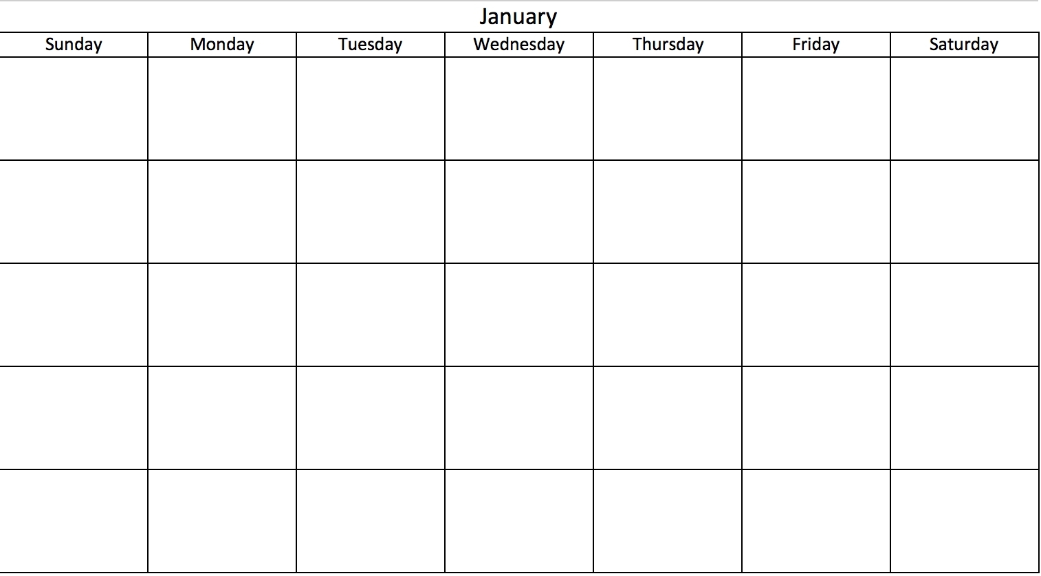 Blank Calendar With Only Weekdays