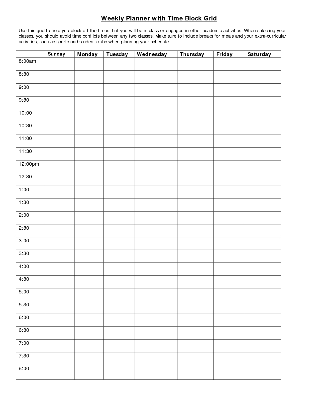 daily schedule with time slots pdf