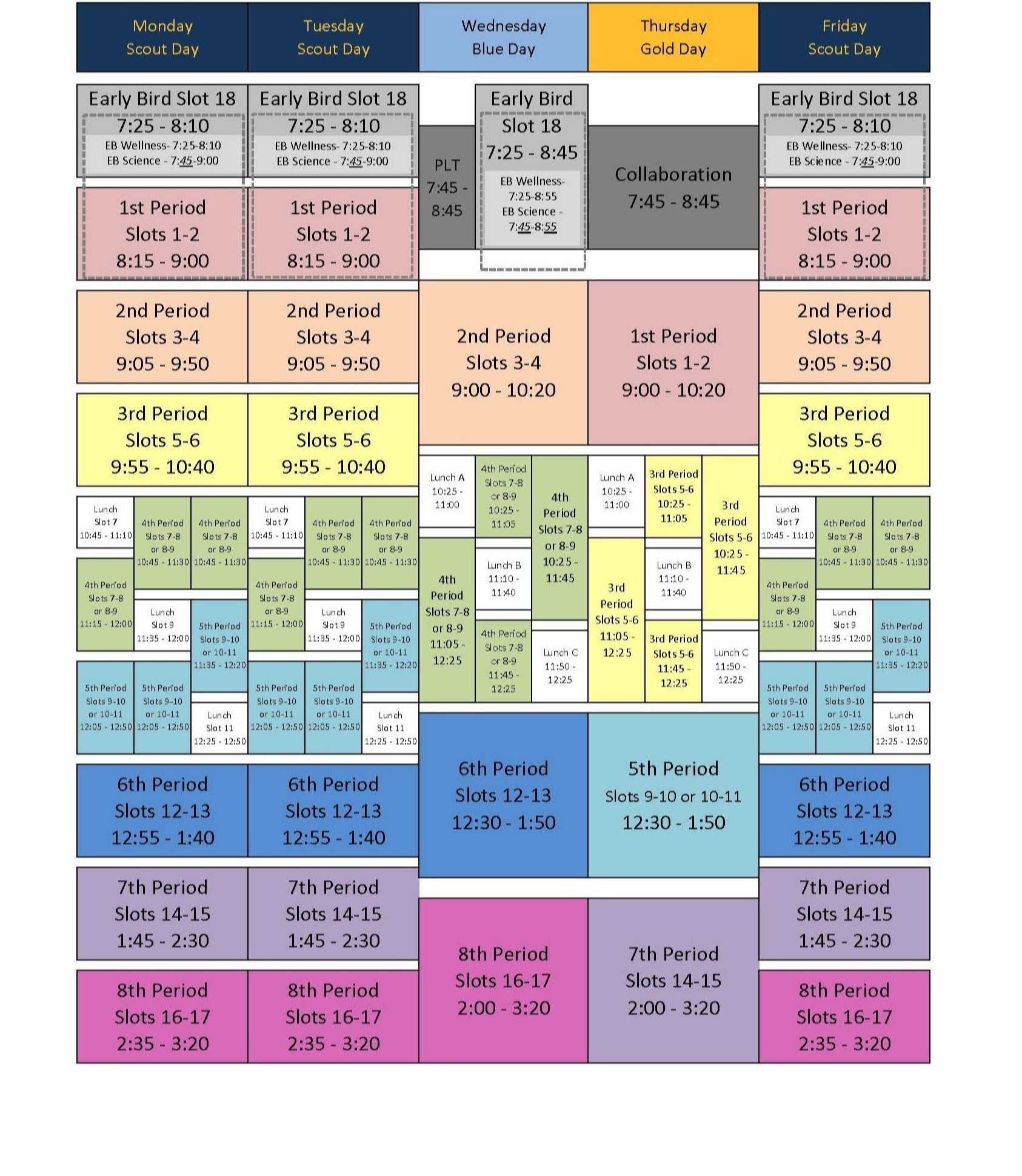 School Hours &amp; Schedule - 2018-19 School Year - Lake Forest Schools with regard to Weekly Calendar With Quarter Time Slots