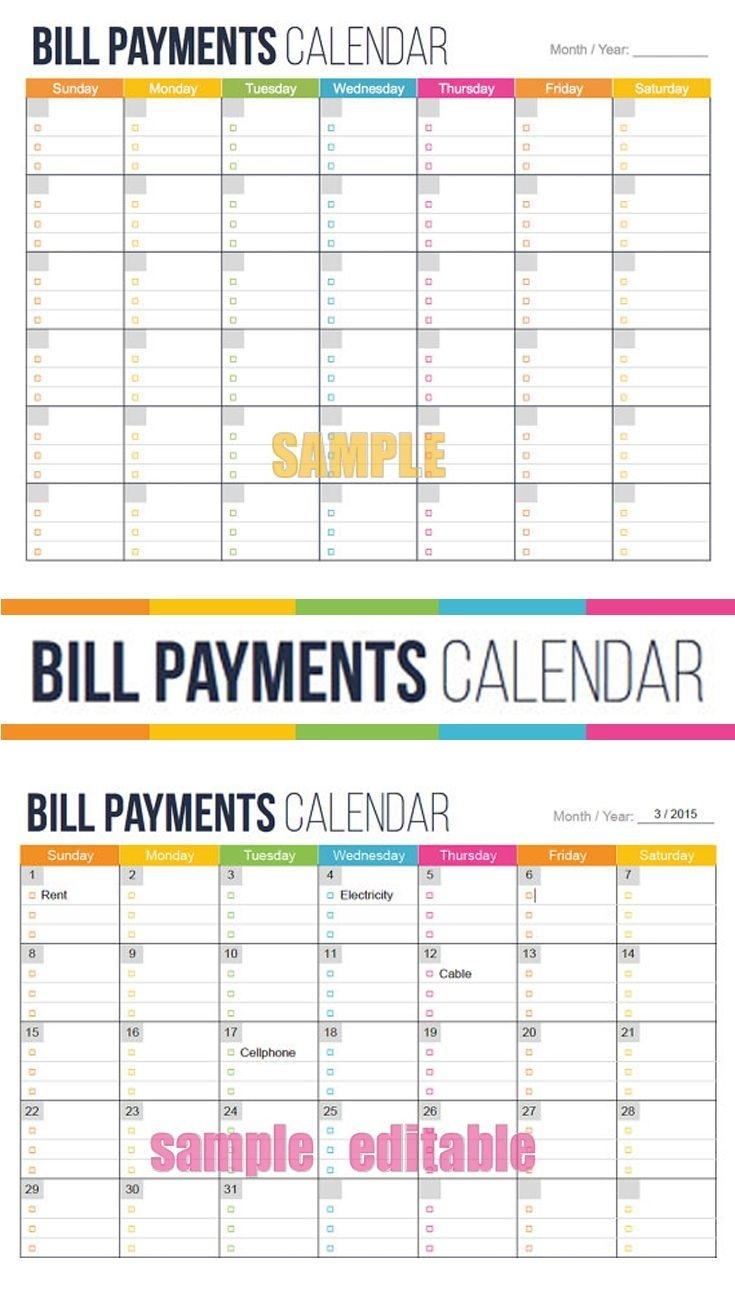 See Your Bills Due Dates At A Glance. Bill Payment Calendar pertaining to Bill Due Date Calendar Printable