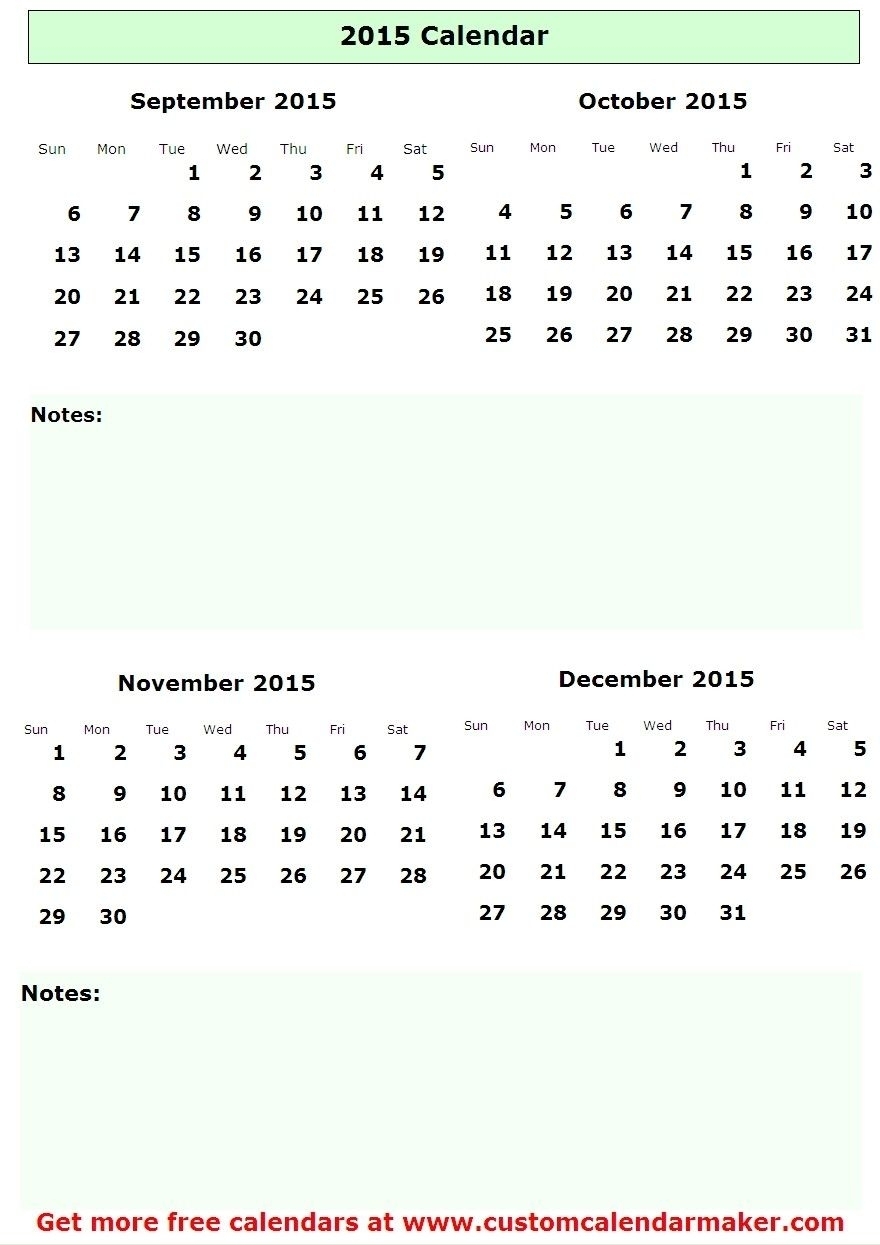 Sep Thru December 2015 Calendar Templates | Calendar Format Example with Sep Thru December 2015 Calendar Templates