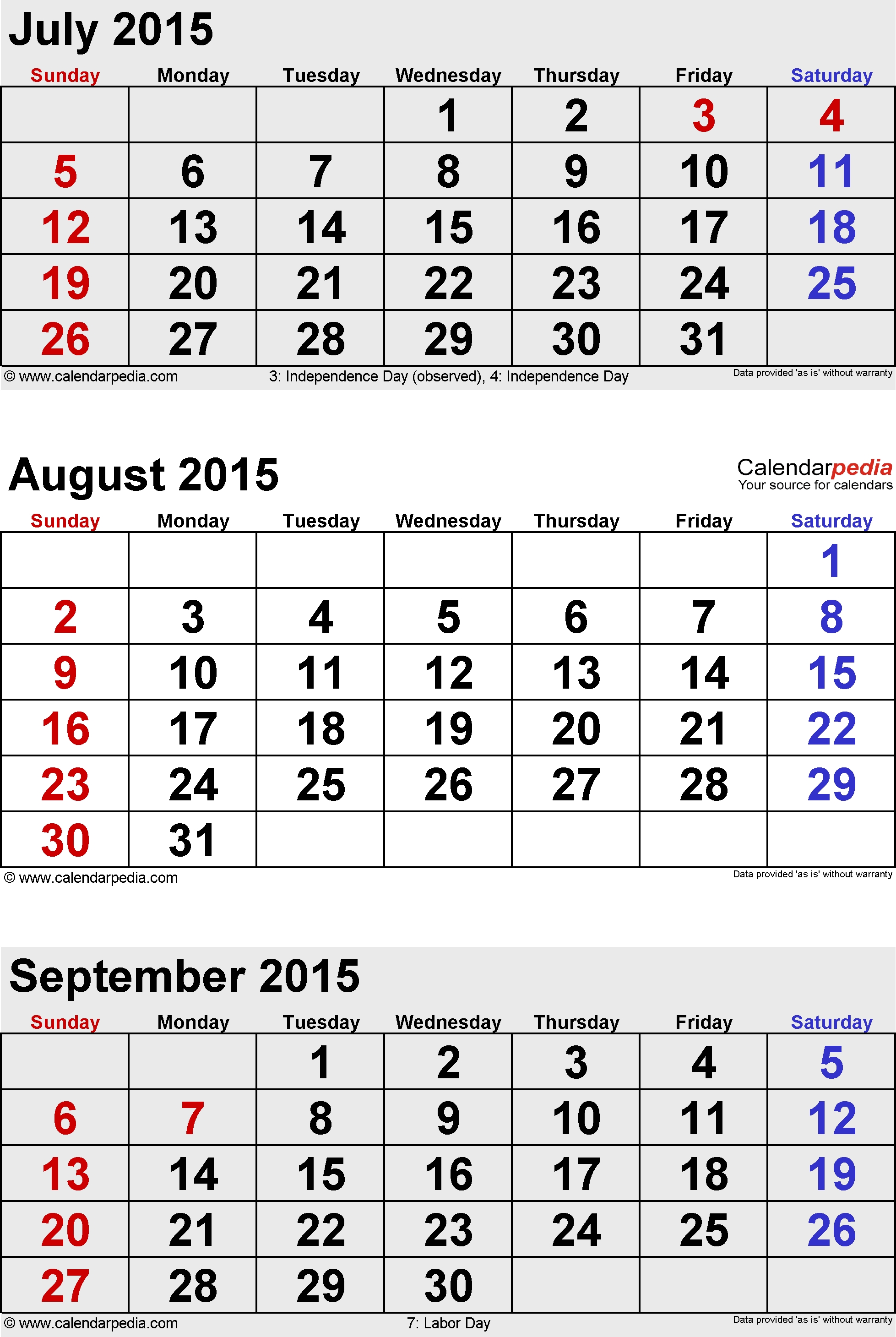 September 2015 Calendars For Word, Excel &amp; Pdf in Sep Thru December 2015 Calendar Templates