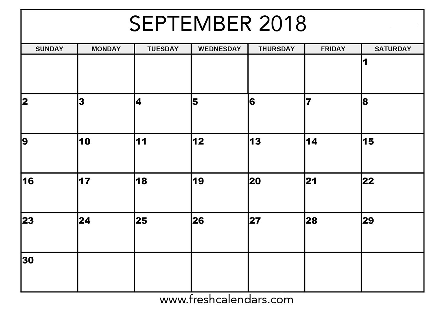 September 2018 Calendar Printable - Fresh Calendars throughout Calendar Of The Month Of September