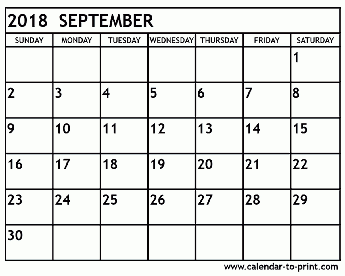 September 2018 Calendar Printable pertaining to Large Printable September Calendar With Holidays
