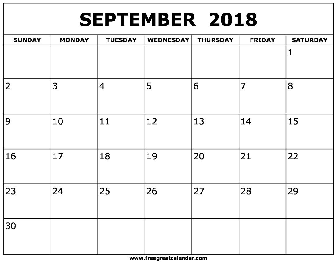 September 2018 Calendar Printable | Year Printable Calendar with regard to Print Calendar Month Of September