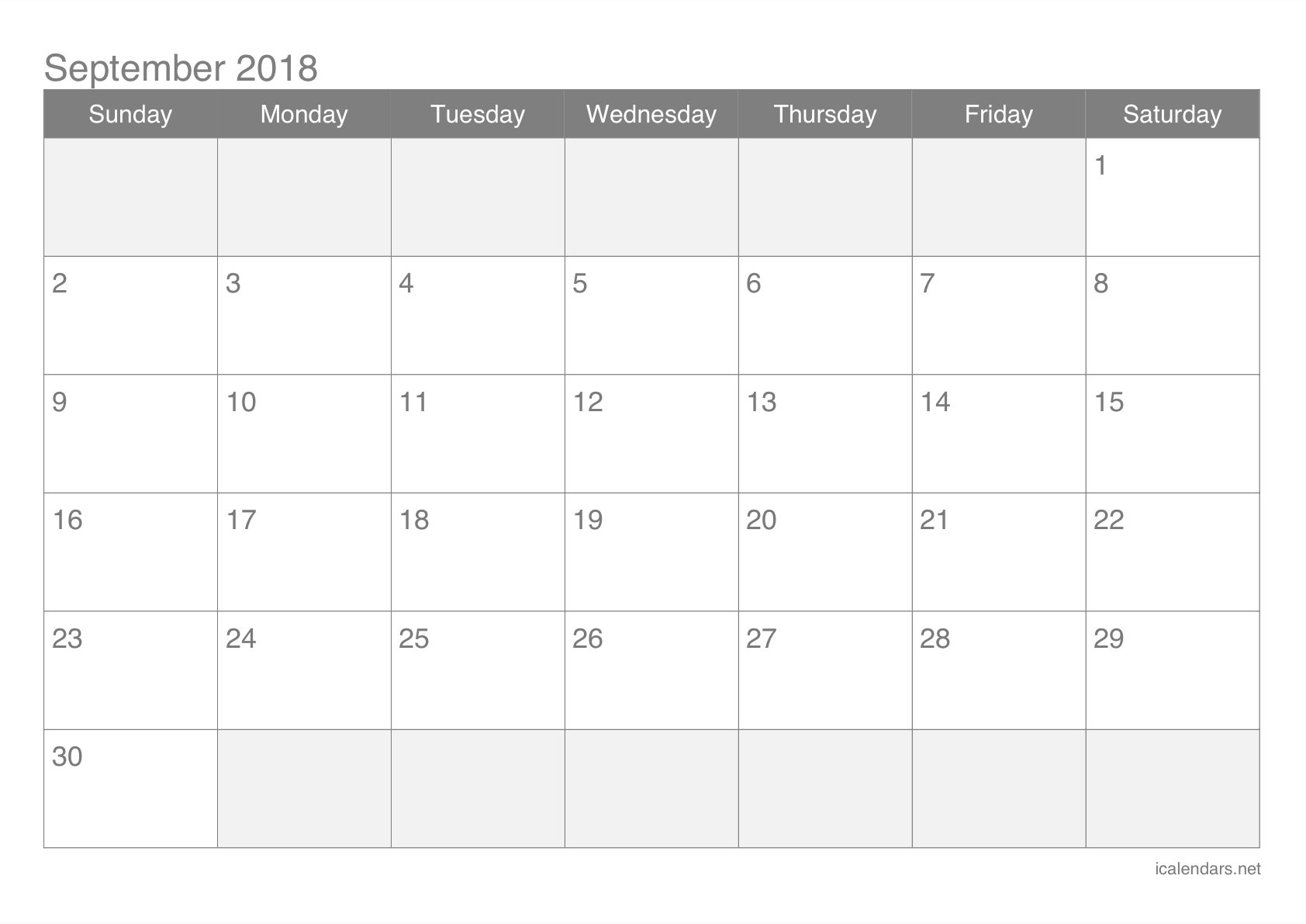 September 2018 Printable Calendar - Icalendars with regard to Print Calendar Month Of September