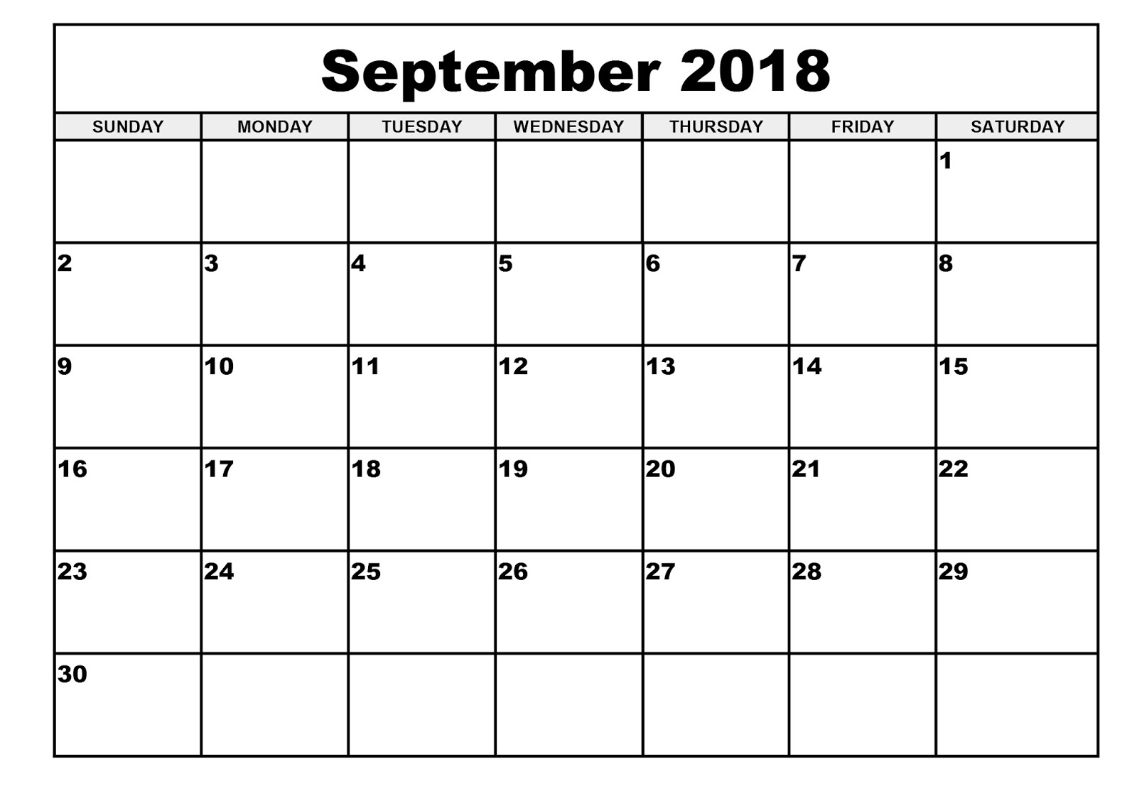 September 2018 Printable Calendar | Year Printable Calendar for Print Calendar Month Of September