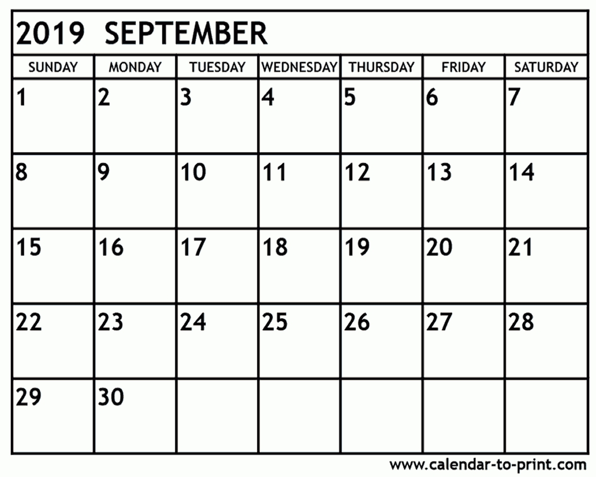 September 2019 Calendar A4 | Printable Monthly Calendar Templates pertaining to Full Size Monthly Calendar September