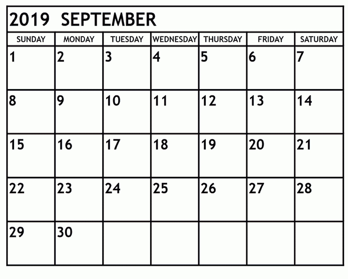 September 2019 Calendar Printable Free Downloadable - Free Printable inside Calendar For The Month Of September