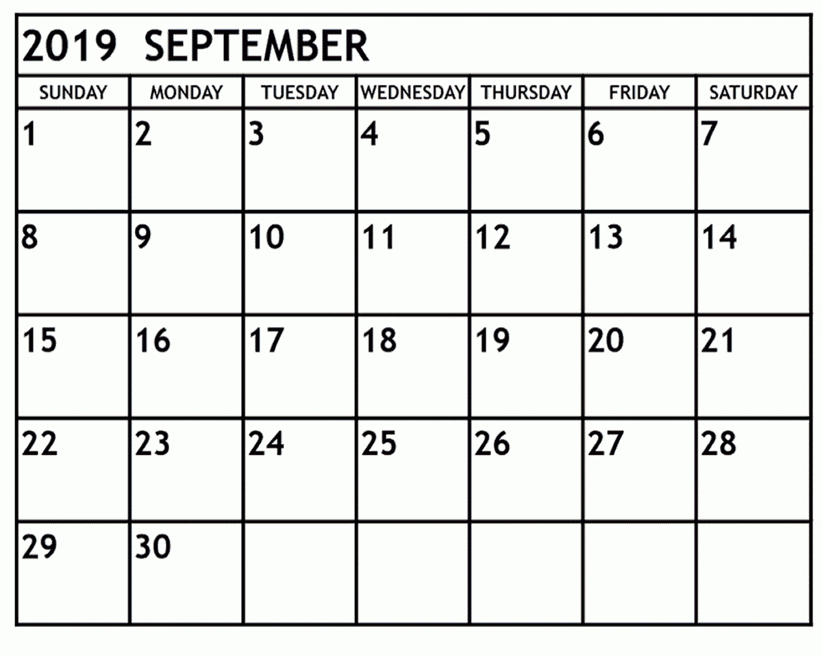 September 2019 Calendar Printable Free Downloadable - Free Printable pertaining to Calendar For Month Of September